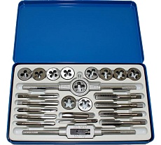 Комплект резьбонарезного инструмента: вороток и плашкодержатель CNIC и по 11 метчиков и плашек М5-М12 в мет. футл.24 поз.SM024-1 65503