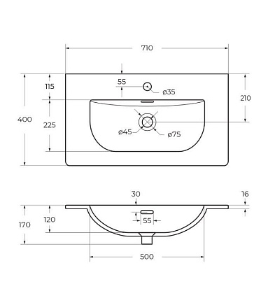 Раковина BelBagno 70 см BB-8099-3-70