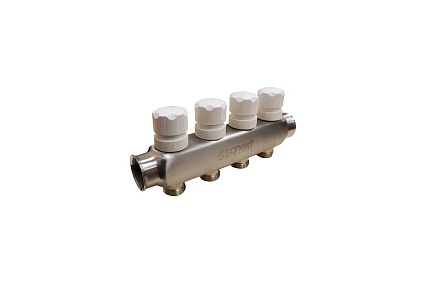 Квартирный коллектор Sanext ВР 1"х 4 контура НР 3/4" евроконус (под привод) 8214