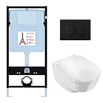 Подвесной унитаз Jacob Delafon Odeon Rive Gauche EDR103-BL комплект 4в1, клавиша черный матовый