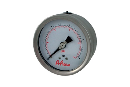 Манометр от 0 до 40 бар из нержавеющей стали, D63 мм, NPT 1/4", штуцер сзади по центру A-Flow G32-S-4N-63B-40bar