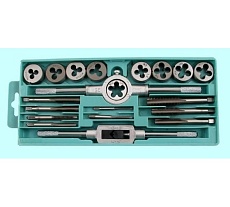 Вороток, плашкодержатель и по 9 метчиков и плашек CNIC М3-М12 в пластиковой коробке, 20 позиций 50049