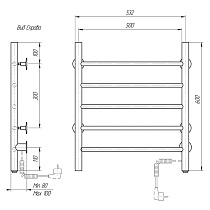 Полотенцесушитель электрический Domoterm Аврора DMT 109-5 50x60 EK ТЭН справа, хром