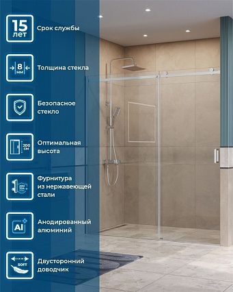 Душевая дверь BelBagno SOFT_CLOSE-2-BF-1-180-C-Cr 180x200 прозрачная, хром
