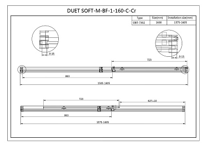 Душевая дверь Cezares DUET SOFT-M-BF-1-160-C-Cr 160x195 прозрачная, хром