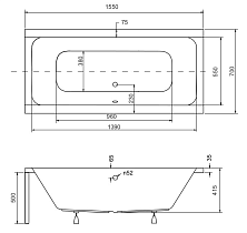 Акриловая ванна Besco Quadro 155x70