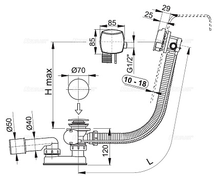 Слив-перелив AlcaPlast A565KM1-120 120 см, металл