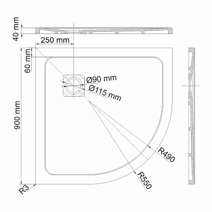 Поддон для душа WasserKRAFT Dinkel 58T01 90x90, белый глянец