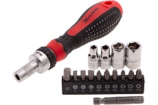 Реверсивная отвертка с набором бит и насадок торцевых Matrix 1/4", 16шт. 11332