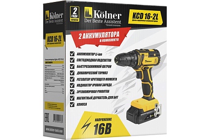 Аккумуляторная дрель-шуруповерт Kolner KCD 16-2L 8020100442