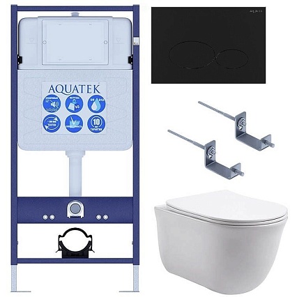 Подвесной унитаз SET Aquatek Классик-074 4в1, кнопка черный матовый