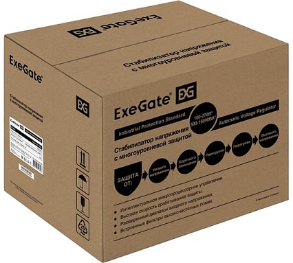 Стабилизатор напряжения Exegate Expert AS-10000 10000ВА, вход 140-260В, цветной дисплей, выход 220В-8%, КПД 98%, 5 уровней защиты, задержка, усиленный метал. ко 291727