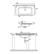 Раковина Kerasan Waldorf 4144K1bi/cr*3 120 см белый/хром (с 3 отв. под смеситель)