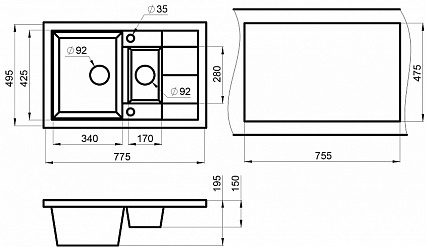 Кухонная мойка Granula GR-7802 77.5 см черный