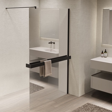 Душевая перегородка Vincea Walk-In VSW-1HR900MRB 90x200 черный матовый, зеркальное