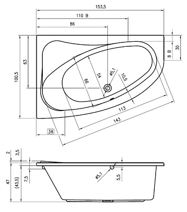 Акриловая ванна Riho Lyra 153x100 L/R