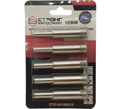 Коронка по стеклу и керамике 10 мм 5 шт в упаковке Strong CTK-04100010