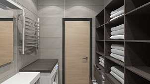 Стильный и практичный минимализм в теплых тонах ванной комнаты