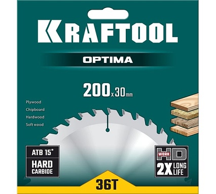 Диск пильный по дереву Kraftool Optima 200x30 мм, 36Т 36951-200-30