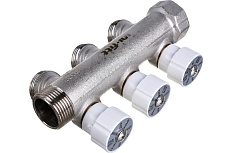 Коллектор НВ 3/4 3х3/4EK Н 40мм никелированный с вентилями Uni-Fitt 402N3330
