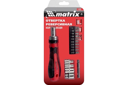 Реверсивная отвертка с набором бит и насадок торцевых Matrix 1/4", 16шт. 11332