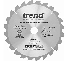 Пильный диск 260 мм 24 зуба Trend CSB/CC26024