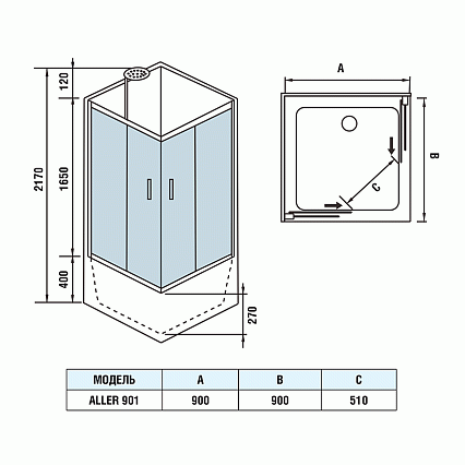 Душевая кабина WeltWasser Aller 901 90x90 хром, прозрачное 10000003254