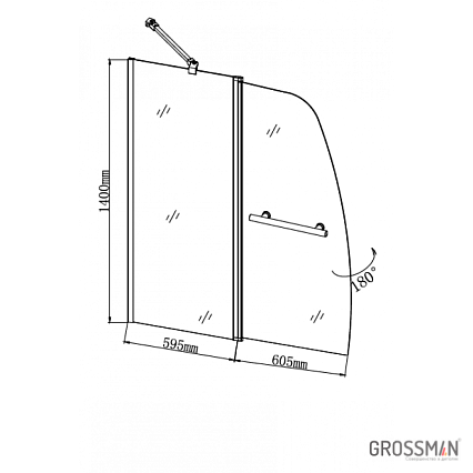 Шторка для ванны Grossman GR-100/2 120х140 прозрачное