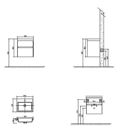 Тумба с раковиной BelBagno Pietra Mini 50 см, 2 асимметричных ящика, Stucco Cemento