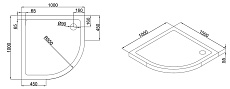 Поддон для душа Black&White Stellar Wind Slim Line QC-10 100x100 четверть круга