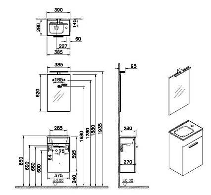 Мебель для ванной Vitra Mia 40 см, белый глянцевый 75022