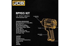 Пневмогайковерт ударный JCB &quot;Compact&quot; в облегченном корпусе с реверсом и регулировкой усилия 1/2&quot; с насадками JCB-RP9515 KIT(58331)