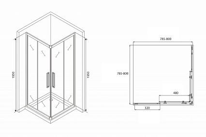 Душевой уголок Abber Schwarzer Diamant AG02080BH 80x80 профиль черный