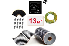 Плёночный электрический тёплый пол ТеплоСофт 13м.кв с умным черным wi-fi терморегулятором плёнка 13м.кв./М2/черный