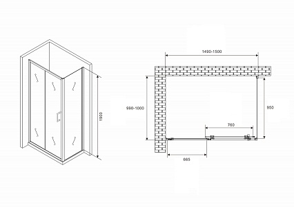 Душевой уголок Abber Schwarzer Diamant AG30150B5-S100B5 150x100 профиль черный