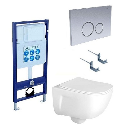 Подвесной унитаз SET Aquatek Дива-019 4в1, кнопка хром матовый Подвесной унитаз SET Aquatek Дива-019 4в1, кнопка хром матовый