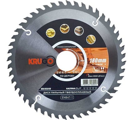 Диск пильный по дереву 180x30 мм, 48T KRUGO WA180048