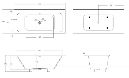 Ванна из искусственного камня Cezares Slider 170x80 см белый матовый CZR-SLIDER-170-80-57-SSB