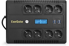 Источник бесперебойного питания Exegate NEO Smart LHB-600.LCD.AVR.8SH.CH.RJ.USB 600VA 360W, LCD, AVR, 8*Schuko, RJ45 11, USB, 4*USB-порта для зарядки, Black 293856