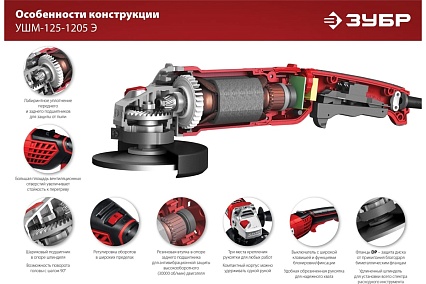 Угловая шлифовальная машина Зубр 125 мм, 1200 Вт УШМ-125-1205 Э