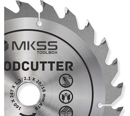 Диск пильный по дереву MKSS Toolbox Woodcutter WC1600 160x24Тх20/16 мм WC16002420