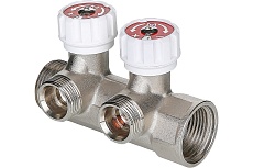 Коллектор с регулировочными вентилями Valtec 1"х2 выхода, евроконус 3/4" (на подающий трубопровод) VTc.570.NE.0602