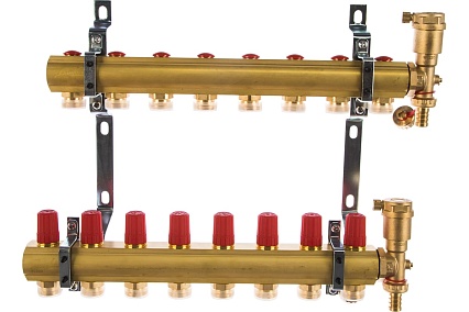Комплект коллекторов Danfoss FHF-8 set с кронштейнами и воздухоотводчиками 8 контуров 088U0708
