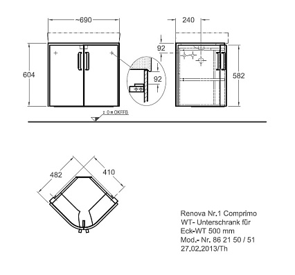 Тумба с раковиной Geberit Renova Compact 69 см угловая