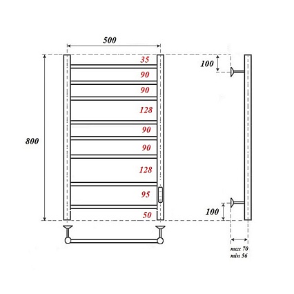 Полотенцесушитель электрический Point PN10858 П8 50x80 диммер справа, хром