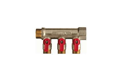 Латунный коллектор Terma 3/4"в/н с 3-мя шаровыми кранами на 1/2" (нар.резьбы) (14016) 41232