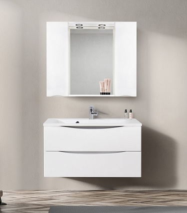 Зеркальный шкаф BelBagno MARINO-SPC-1000/750-2A-BL-P 100 см, Bianco Lucido