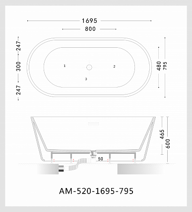 Акриловая ванна Art&Max AM-520-1695-795 169.5x79.5