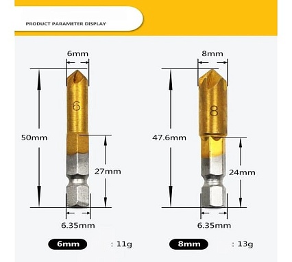 Набор зенкеров Vitatools 6 штук, 19мм,16мм,12мм,9мм, 8 и 6мм, по дереву и металлу sverla-s-zenkerom-6sht-6-19mm