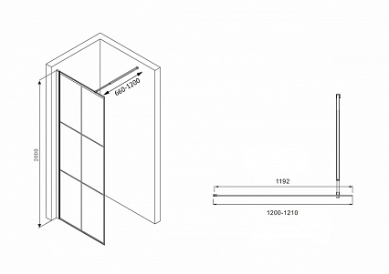 Душевая перегородка Abber Immer Offen AG62120B 120x200, черный